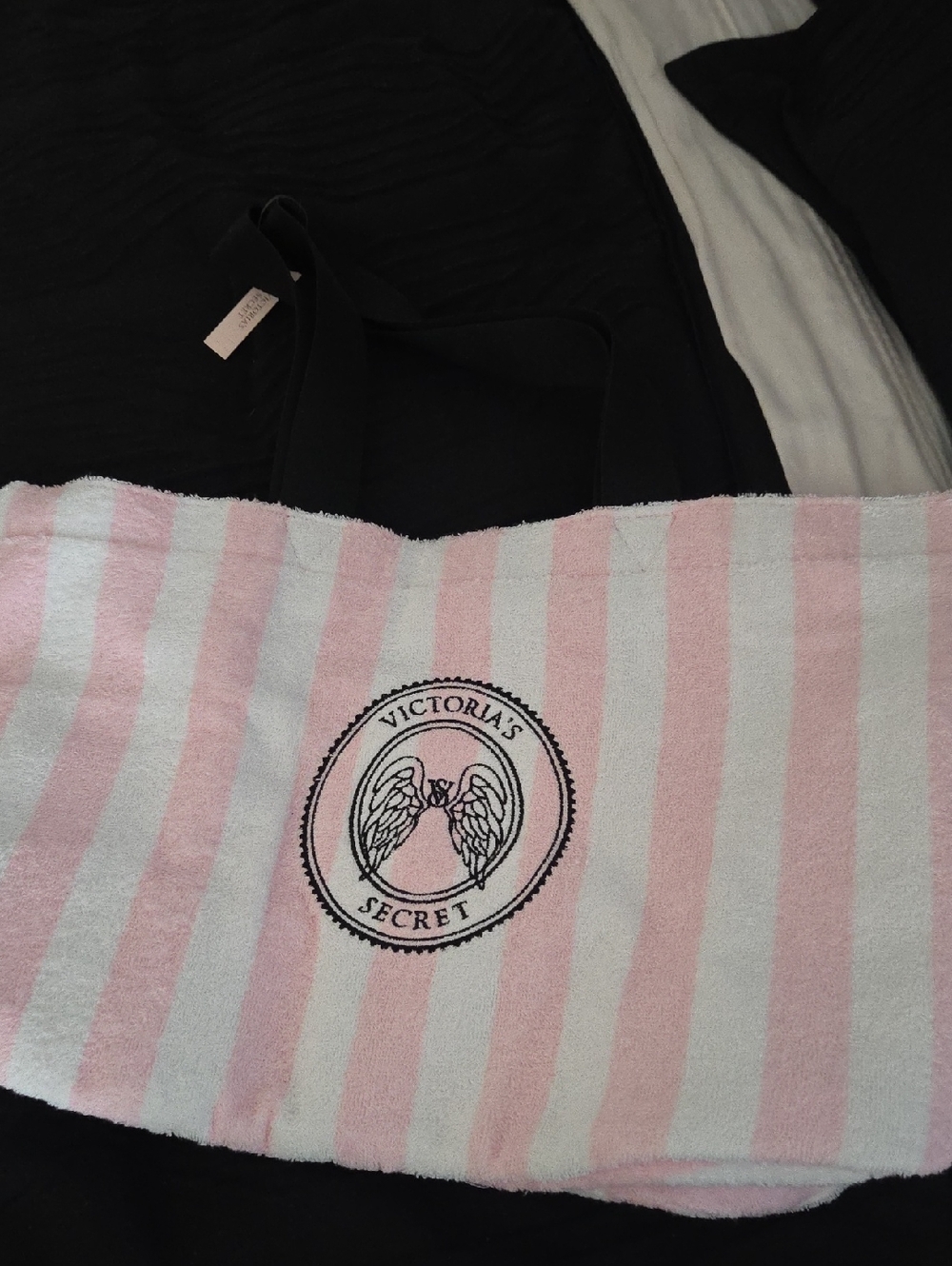 Victoria's Secret Pink and White Striped Tote with Wing Emblem